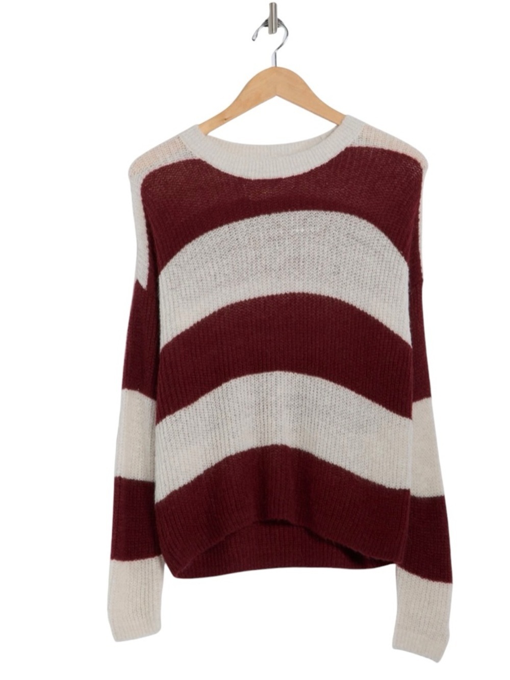 Madewell Rosario Stripe Alpaca Blend Sweater NWT XL Burgundy & Heather Cloud - Picture 3 of 10